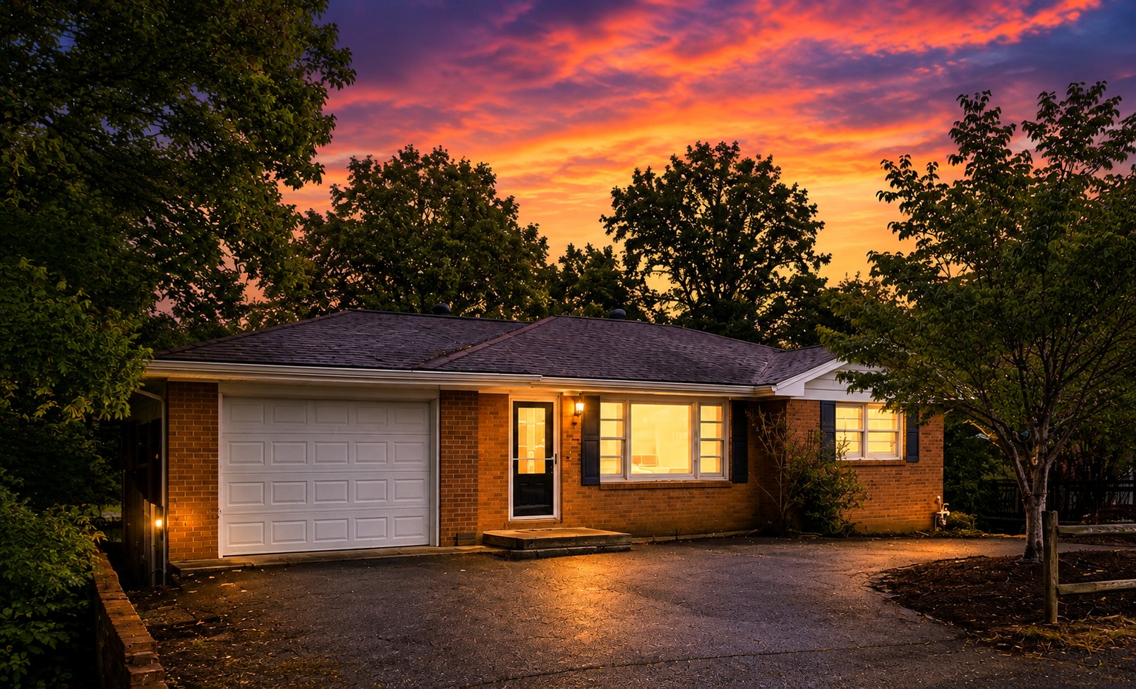 Twilight exterior of 629 Willow Road
